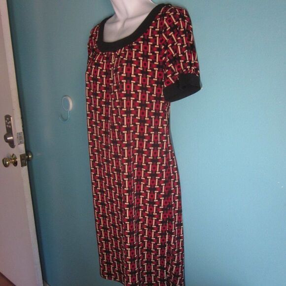 Loft Women Size S Casual Pullover Red Geometric Print Knee Length Dress 38" Bust - Picture 10 of 10